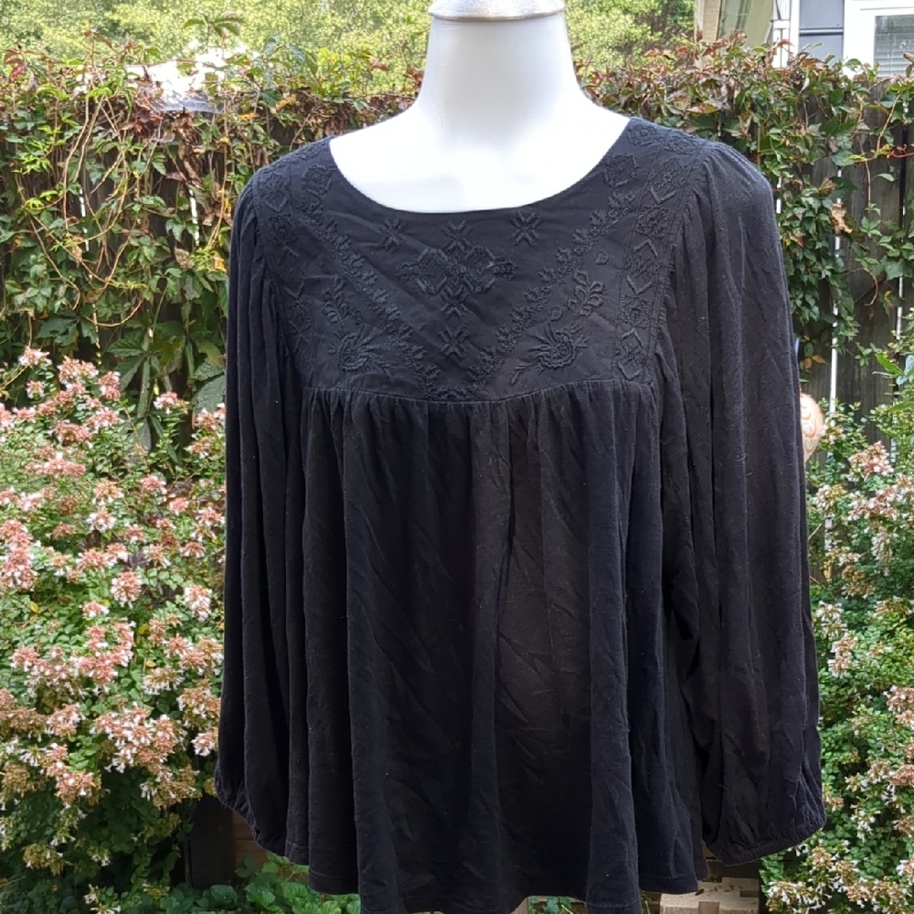 Lucky Brand Black Textured Blouse